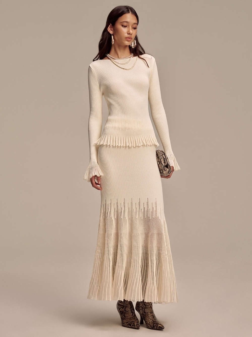 Commense Mesh Panel Pleated Skirt Set Medium